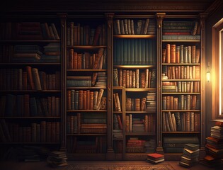 old library, vintage bookshelf, ancient bookcase, antique book shop abstract generative ai illustrat