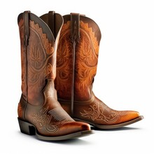 Detailed Illustration Of Leather Cowboy Western Boots Isolated On A White Background, Generative Ai