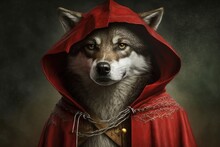 The Wolf In Sheep's Clothing - A Wolf Wearing A Little Red Riding Hood Outfit Generative AI