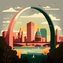 St Louis Missouri Skyline With The Gateway Arch In The Style Of Wes Anderson V 4 43 