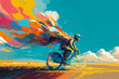 © Andrii  - A man rides a bicycle. Multicolored elements of paintings. Generative AI