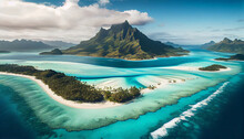 Bora Bora Aerial View, Tahiti French Polynesia, Generative Ai