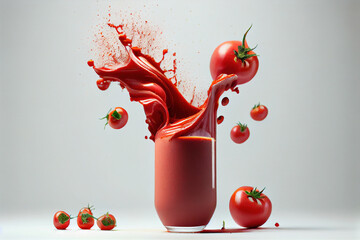 Fresh Red Tomato Smoothie Splashes on White Background Generative AI Stock Image