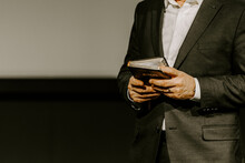 Pastor With A Bible In His Hand During A Sermon. The Preacher Delivers A Speech