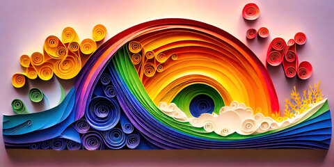 Wall Mural - Paper Quilling design - colorful polychromatic rainbow paper quilling design created by generative AI