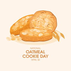 Wall Mural - National Oatmeal Cookie Day vector illustration. Sweet cookies with oat flakes icon vector. Wholemeal round biscuits drawing. April 30. Important day