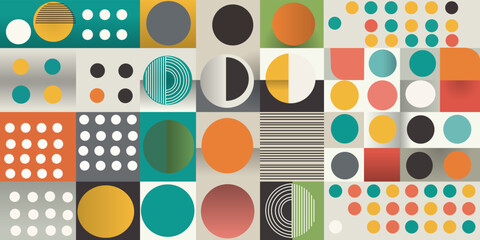 Aufkleber - Geometric vector background with scandinavian abstraction and swiss geometric shapes. Flat, minimal, retro style. For print and interior design, textiles, paintings, seamless patterns.