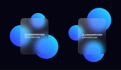 glassmorphism background banner with transparent glass frame template . Realistic Frosted glass morphism effect with blurred abstract gradient blue circle shapes. Vector illustration