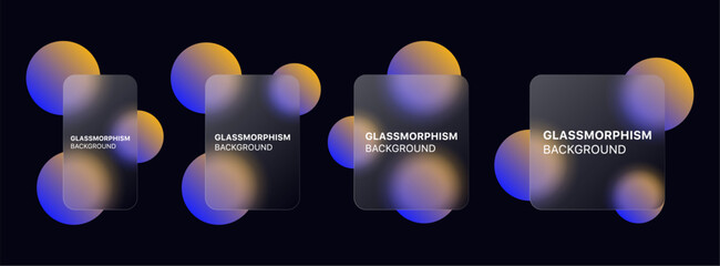 glassmorphism background banner with transparent glass frame template . Realistic Frosted glass morphism effect with blurred abstract gradient blue circle shapes. Vector illustration