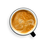 Coffee lover. Top view of hot Coffee cup on png background. mug on transparent background.  top view. flat lay.
