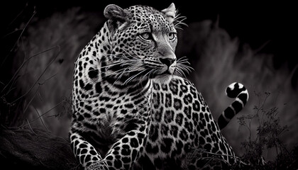Naklejka na meble Schwarz weiß Portrait von einem Leopard. Perfektes Wandbild - Generative Ai