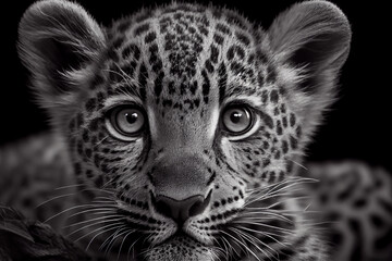 Schwarz weiß Portrait von einem Baby Leopard. Perfektes Wandbild - Generative Ai