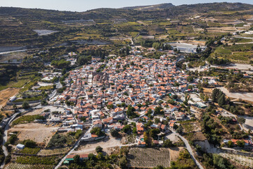 Wall Mural - Aerial drone view of Omodos town in Troodos Mountains on Cyprus island country