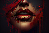 Lips with Colorful Splashes Red and Gold Glossy Colored Lips Background AI Generative  