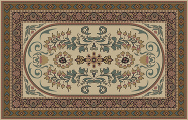 Colorful ornamental vector design for rug, tapis, yoga mat. Geometric ethnic clipart. Arabian ornamental carpet with decorative elements.Persian carpet