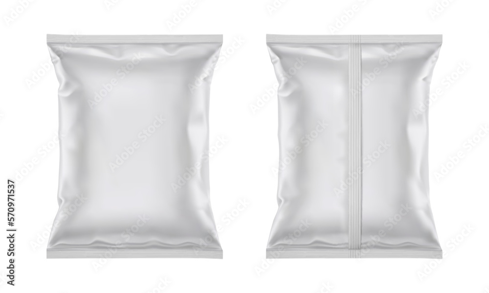 Vector blank plastic foil bag for packaging design, mockup template for ...