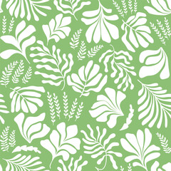  Abstract background with leaves and flowers, Matisse style. Vector seamless pattern with Scandinavian cut out elements.
