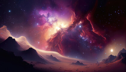 Wall Mural - An abstract background of a cosmic landscape, AI generated