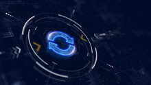 Two Arrows Icon On Abstract Technology Background - Update Symbol. 3d Symbol Update, Refresh Icon - 3d Rendering