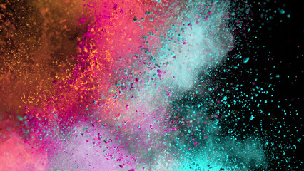 Wall Mural - Colored powder explosion. Abstract closeup dust on backdrop.