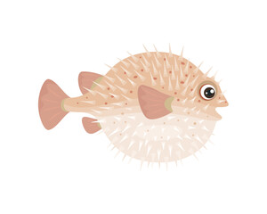 Wall Mural - Hedgehog fish isolated. Cute sea animal. Vector cartoon simple illustration.