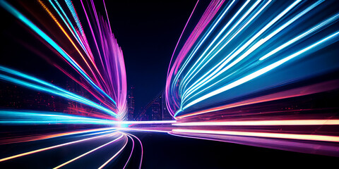 Wall Mural - abstract long exposure dynamic speed light trails background. generative ai