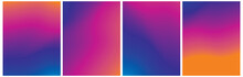 Set Of 4 Vector Layouts With Gradient Colorful Wavy Lines. Orange-Red And Purle-Violet Backgound. Simple Geometric Minimalist Prints Without Text Ideal For Cover, Flayer, Banner, Blanks.