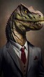 © AI Indigo - Portrait of a Dinosaur in a Business Suit, Ready for Action. GENERATED AI.