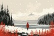 image, a person in a red coat enjoying a winter landscape in the snow,generative ai