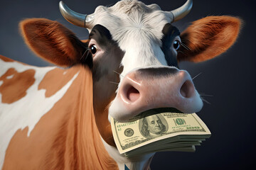 cow with money in the mouth generative ai illustration