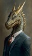© AI Indigo - Portrait of a Fantastic Dragon in a Business Suit, Ready for Action. GENERATED AI.