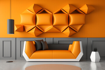 Orange leather sofa and decoration minimal on two tone wall. Orange sofa. Idea for interior design. AI	
