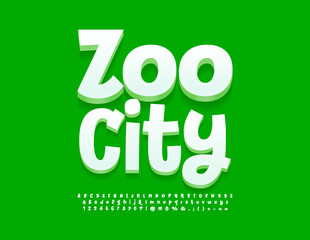 Wall Mural - Vector creative concept Zoo City with modern playful Font. White artistic Alphabet Letters, Numbers and Symbols set