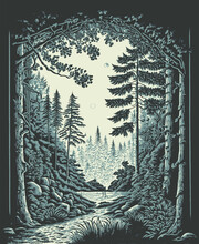 Entrance To A Dense Forest, Vector Illustration