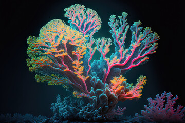 Wall Mural - Underwater sea world. Colorful neon corals at the bottom of the ocean. AI