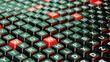 Close view of abstract pattern made from black and red keyboard buttons distorted with noise. 3d illustration of wavy pattern