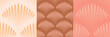 Feminine ombre scallop seamless vector pattern set in beige, peach and pink.