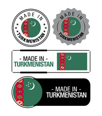 Set of Made in Turkmenistan labels, logo, Turkmenistan Flag, Turkmenistan Product Emblem