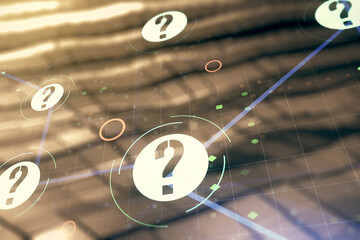 Aufkleber - Double exposure of abstract virtual question mark hologram on blurry metal background. Sociology and psychology concept