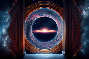 Poster - galaxy view from spaceship. Generative AI