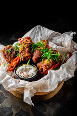 Wall Mural - fried bbq chicken wings in plate