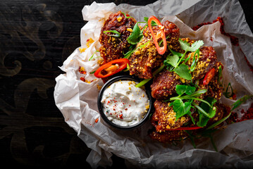 Wall Mural - fried bbq chicken wings in plate