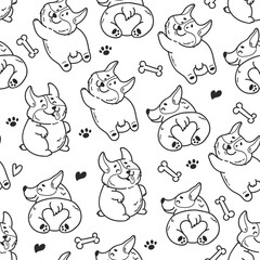  Corgi dog cute seamless pattern cartoon line art outline background concept. Vector graphic design illustration
