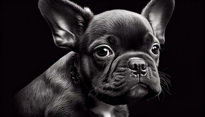 Wall Mural - Schwarz weiß Portrait von einer französische Bulldogge als Welpe. Perfektes Wandbild - Generative Ai