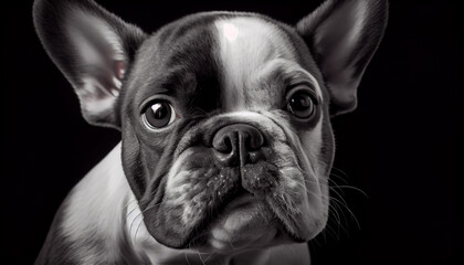 Wall Mural - Schwarz weiß Portrait von einer französische Bulldogge als Welpe. Perfektes Wandbild - Generative Ai