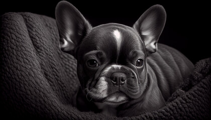 Wall Mural - Schwarz weiß Portrait von einer französische Bulldogge als Welpe. Perfektes Wandbild - Generative Ai