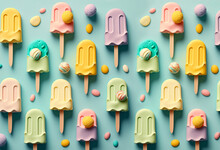 Summer ice cream, ice lollies. pastel colors. Generative ai