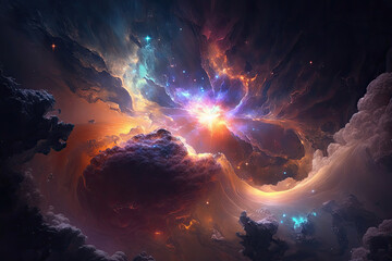 Colorful view of the universe, nebula and milky way. Generative AI