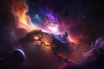 Colorful view of the universe, nebula and milky way. Generative AI