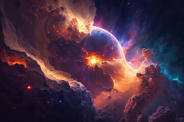 Colorful view of the universe, nebula and milky way. Generative AI